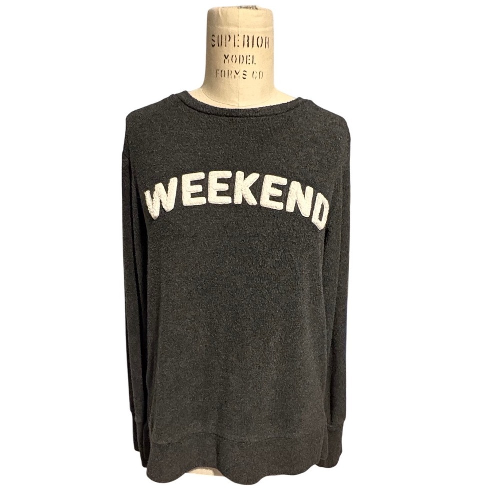 Women's S Dark Gray Fleece Long Sleeve Sweatshirt Weekend Casual Relax Lounge - Picture 2 of 6